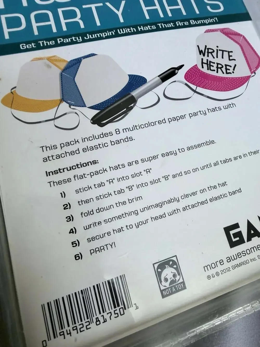 Gama-Go Awesome Party Hats Set of 8 Writable Paper Hats